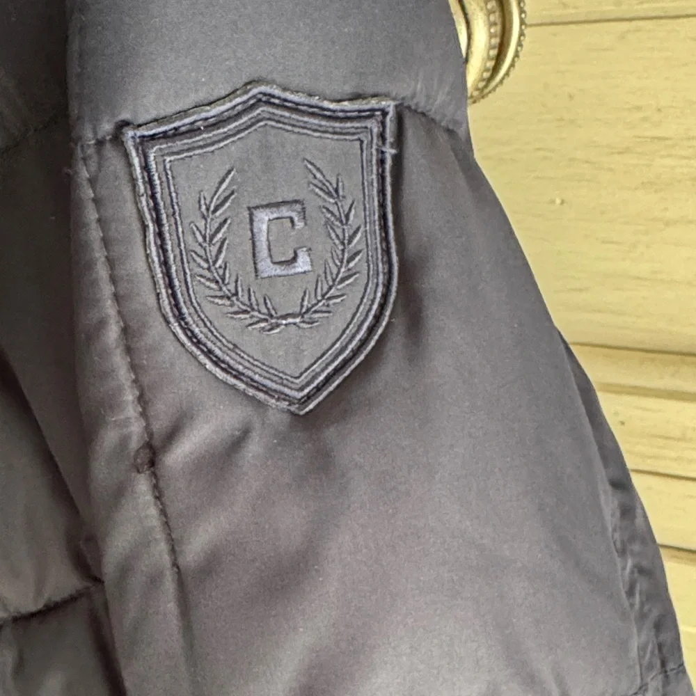 Chaps Dark Blue Puffer Jacket with Faux Fur Trim Hood SZ Large